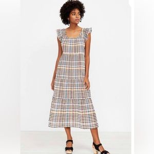 LOFT Tiered Peplum Gingham Plaid Dress